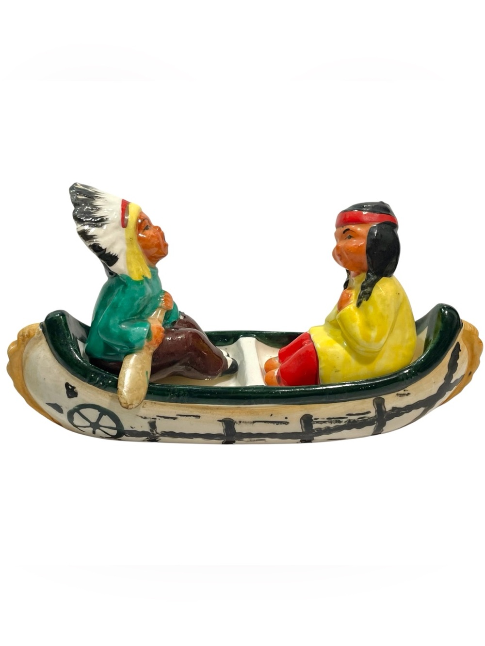 Vintage 1950s Native American Canoe Salt Pepper Shakers and Stand Set - Japan